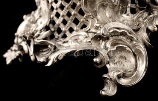 cca 1900 Neorokokó ezüst (Ag.) kandeláber (9 db gyertyacsészével) , jelzett, mesterjeggyel (MG) talp...