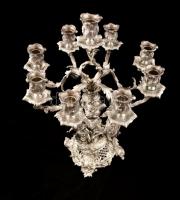 cca 1900 Neorokokó ezüst (Ag.) kandeláber (9 db gyertyacsészével) , jelzett, mesterjeggyel (MG) talp...