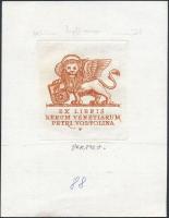 Vertel József (1922-1993): Ex libris Petri Voltolina. Rézkarc, papír, jelzett, 5,5×5,5 cm