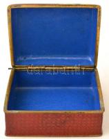 Virágmintás rekeszzománc ládika, 9,5×8×4,5 cm + 2 db virágmintás rekeszzománc tálka, d: 9,5 cm