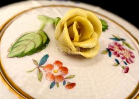 Herendi virág mintás hiányos teás készlet, kézzel festett, jelzett, hibátlan, összesen: 8 db