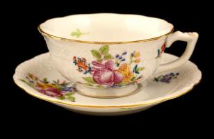 Herendi virág mintás hiányos teás készlet, kézzel festett, jelzett, hibátlan, összesen: 8 db