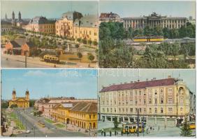 5 db MODERN magyar városképes lap villamosokkal; Debrecen, Nyíregyháza, Szeged, Szombathely / 5 modern Hungarian town-view postcards with trams