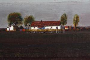 Moldován István (1911-2000): Tanya. Olaj, farost, jelzett, keretben, 60×80 cm