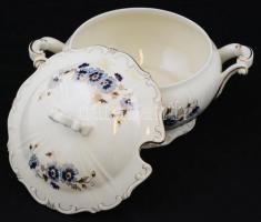 Zsolnay búzavirág mintás étkészlet, kézzel festett, egy tányéron máz alatti hajszálrepedésekkel, egy...