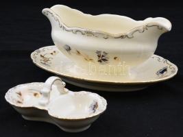 Zsolnay búzavirág mintás étkészlet, kézzel festett, egy tányéron máz alatti hajszálrepedésekkel, egy...