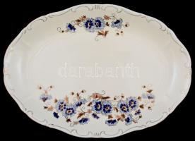 Zsolnay búzavirág mintás étkészlet, kézzel festett, egy tányéron máz alatti hajszálrepedésekkel, egy...