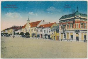 Szászrégen, Reghin; Fő tér, Haimann Lázár és Deutsch, Haimann Arnold és Heinrich Graef üzlete / main square, shops (fl)