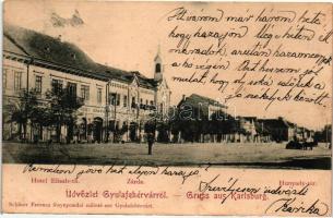 Gyulafehérvár, Karlsburg, Alba Iulia; Hunyadi tér, Erzsébet szálloda, kiadja Schäser Ferenc / square, Hotel