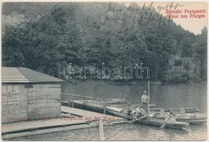 Pöstyén, Piestany; Csónakház a Vág folyón, kiadja Gipsz H. / boat house on the river (EB)