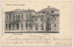 Rimaszombat, Rimavska Sobota; Takarékpénztár, városháza, kiadja Lévai Izsó / savings bank, town hall