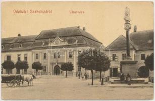 Szakolca, Skalica; városháza, D. Natzler üzlete, W. L. Bp. 5612. Schefranek H. és fia / town hall, shop (EK)