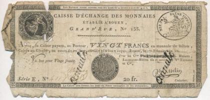 Franciaország / Rouen 1797-1803. 20Fr &quot;annulé (érvénytelen)&quot; felülbélyegzéssel T:III-,IV France / Rouen 1797-1803. 20 Francs &quot;annulé (cancelled)&quot; C:VG,G Krause S245a