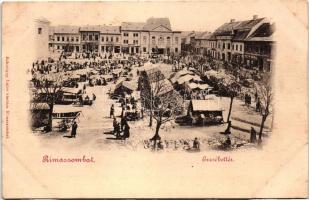 Rimaszombat, Rimavska Sobota; Erzsébet tér, piac, Róth Géza üzlete, kiadja Rakottyay Lajos / square, market, shop (vágott / cut)