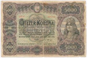 1920. 5000K &quot;Orell Füssli Zürich&quot; piros sorozat- és sorszám T:III- /  Hungary 1920. 5000 Korona &quot;Orell Füssli Zürich&quot; with red serial number C:VG Adamo K38