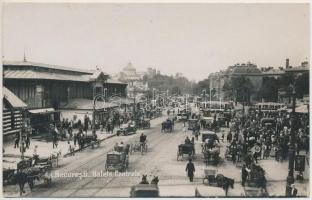 Bucharest, Bucuresti; Halele Central / square, trams, horse carts; Editura Librariei Union