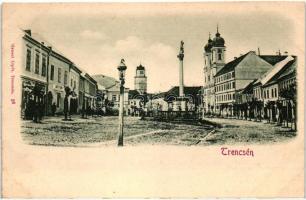 Trencsén, Trencín; Tér, templom, kiadja Gansel Lipót / square, church (vágott / cut)