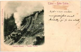 Tátra, Magas Tátra, Vysoké Tatry; Csorbai állomás, fogaskerekű vasút / funicular station (vágott / cut)