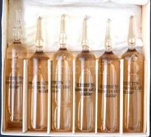 1950 Magnesium Sulf. Glucose gyógyszeresdoboz, Richter Gedeon Rt., 5 ampullával, a doboza foltos és ...