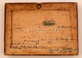 1880 Debreceni városi vezetők csoportja, fa képkeretben, a képkeret hátoldalán feljegyzés,  lepattan...