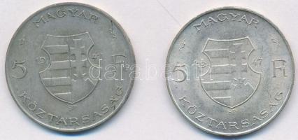1947. 5Ft Ag "Kossuth" (2x) T:2,2-