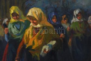 Vágó Sándor (1887-1946): Asszonyok a templomnál. Olaj, vászon, jelzett, keretben, 51×67 cm