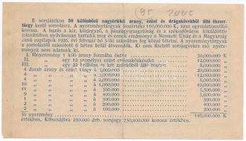 Budapest 1925. "Templomépítési sorsjegy" 3000K-ról, a Budapest, IX. kerületi római katolik...