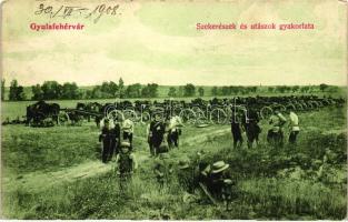 Gyulafehérvár, Karlsburg, Alba Iulia; szekerészek és utászok gyakorlata, kiadja Weiss Bernát / K.u.K. military training, sappers