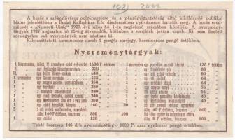 Budapest 1927. "A Budai Katholikus Kör Pengősorsjegye" 1P értékű sorsjegye a Köri Székeshá...