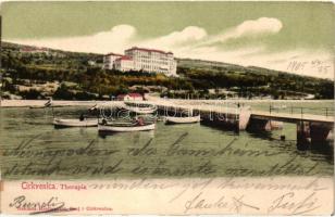 Crikvenica, Cirkvenica; Therapia palota szálloda, móló / palace hotel, pier (EB)