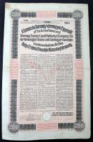 Budapest 1913. &quot;A Temes- és Somogy-vármegyei Egyesült Helyi Érdekű Vasutak Részvénytársaság&quot; részvénye 200K-ról, angol, magyar és német nyelven, szárazpecséttel T:III
