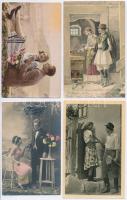9 db RÉGI és 4 db MODERN motívumos képeslap; romantikus párok, köztük litho / 9 pre-1945 and 4 modern motive postcards; romantic couples, included litho
