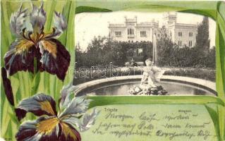 1899 Trieste, Miramar castle - 2 postcards, floral, litho