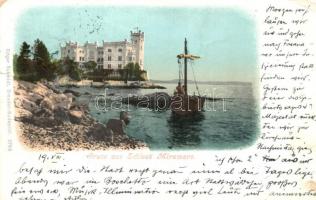 1899 Trieste, Miramar castle - 2 postcards, floral, litho