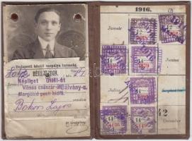 1916 BKVT Havi Bérletjegy, fényképpel, bélyegekkel