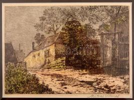 Mátrai Vilmos (1877-?): Tabáni utcarészlet, színezett rézkarc, papír, jelzett, paszpartuban, üvegeze...