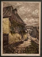 Mátrai Vilmos (1877-?): Holdvilág utca (Tabán), színezett rézkarc, papír, jelzett, paszpartuban, üve...