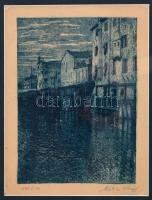 Mátrai Vilmos (1877-?): Velence 1924, színezett rézkarc, papír, jelzett, paszpartuban, üvegezett fa ...