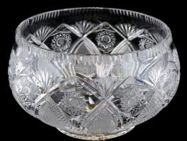 Dekoratív asztalközép csiszolt ólomkristály tállal, réz öntött talapzattal, m:28 cm, d:19 cm