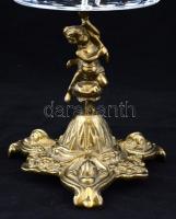 Dekoratív asztalközép csiszolt ólomkristály tállal, réz öntött talapzattal, m:28 cm, d:19 cm