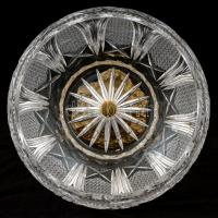 Dekoratív asztalközép csiszolt ólomkristály tállal, réz öntött talapzattal, m:28 cm, d:19 cm