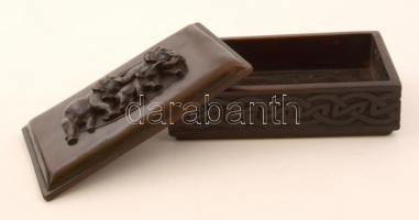 Díszes elefántos festett műgyanta doboz, 16×10×6 cm