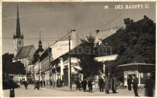 1942 Dés, Dej; Bánffy utca, Fülöp divatáruház, dohányáruda / street, shop, tobacco shop, Illusztráció fényképsokszorosító photo