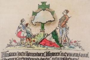 cca 1920 Hiszekegy, irredenta emléktárgy. Festett selyem, (korabeli) üvegezett keretben. 19×23 cm