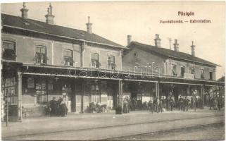 Pöstyén, Piestany; vasútállomás, Verlag Weinreb Adolf / railway station (vágott / cut)