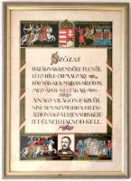 cca 1920 Szózat. Hazafias propaganda nyomtatvány, Piatnik nyomda. Üvegezett keretben, hajtott, közepes állapotban. 29×43 cm