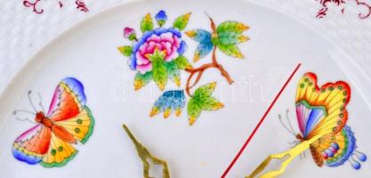 Herendi Viktória mintás falióra, kézzel festett, jelzett, hibátlan, d:27,5 cm
