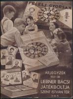 1937 Budapest, Képes Árjegyzék. Liebner Bácsi játékboltja, Szent István tér / Hungarian toy catalogue, 55 p. 21×28 cm