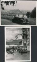 1945-1951 Automobilok, oldalkocsis motorkerékpárok, 6 db kartonra ragasztott osztrák fotó, hátoldalu...