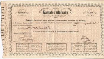 1848. 500Ft &quot;Kamatos Utalvány&quot; rózsaszín változat, kamatszelvény nincs, Endrey Endre saját kezű aláírásával, &quot;dinjom&quot; nyomdai elírással T:III kis szakadás bal szélen Hungary 1848. 500 Forint &quot;Interest Bearing Voucher&quot; rose, no coupon, with autograph signature of Endre Endrey, with &quot;dinjom&quot; erratum C:F Adamo SGU6 small tear on left edge